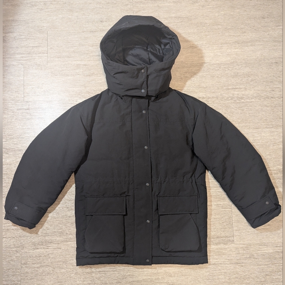 UNIQLO Women’s Adjustable Black Hybrid Down Coat Hooded Oversized Jacket